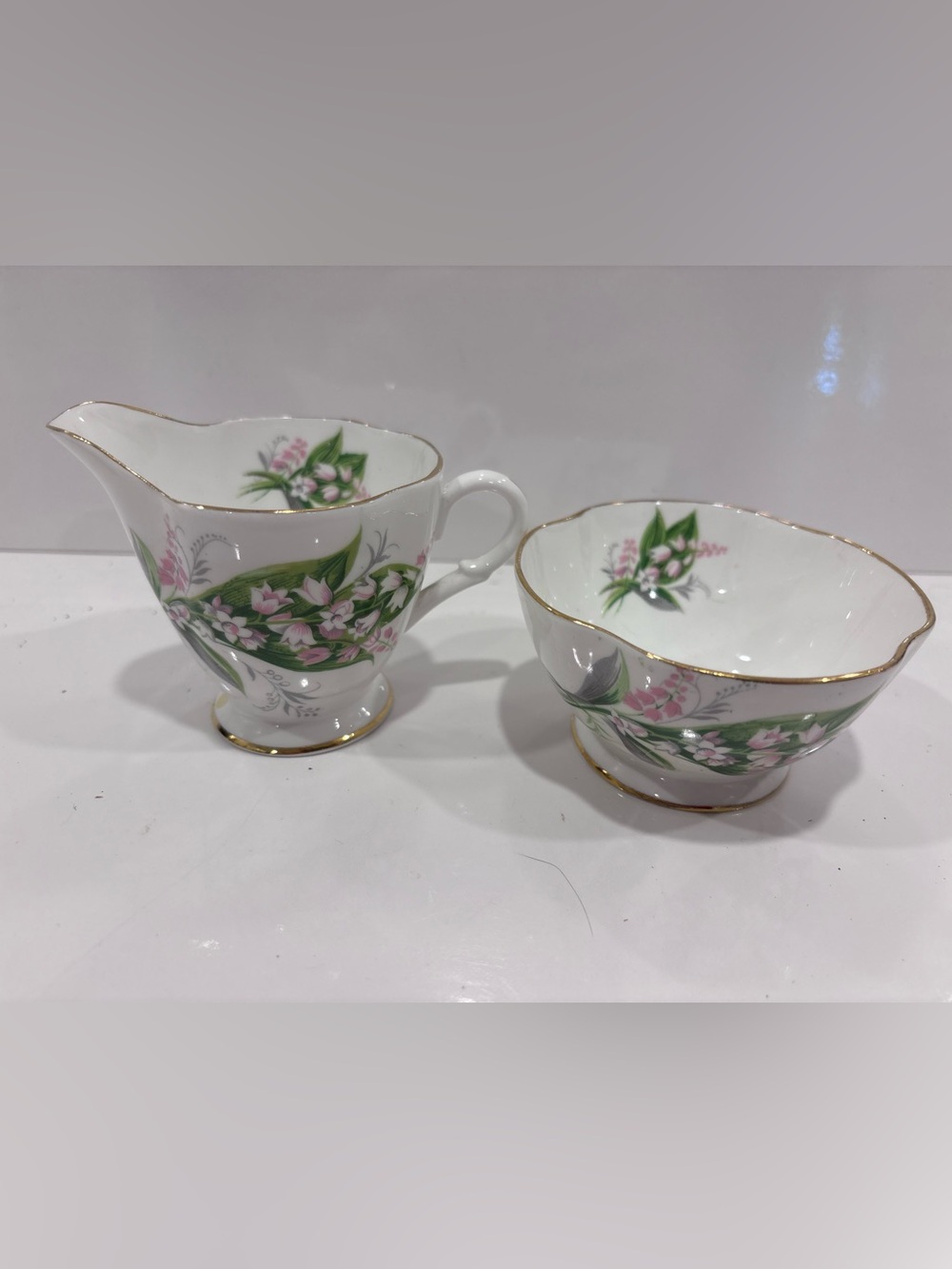 Vintage Royal Windsor Creamer and Sugar set Bone China floral made in England